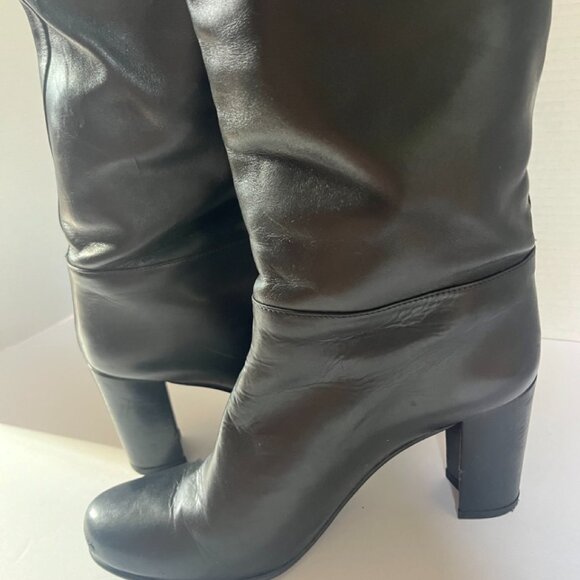 Stuart Weitzman Black Heeled Leather Slide-On Boots US 7.5 - Picture 7 of 12